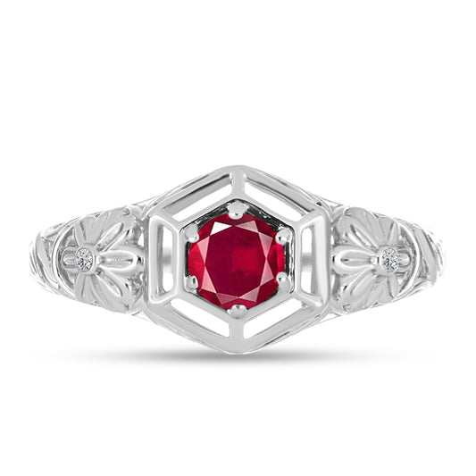 Anillo de Plata con Rubí de Madagascar y Topacio Blanco