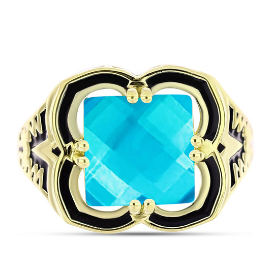 Anillo de Plata Bañada en Oro con Jade Azul