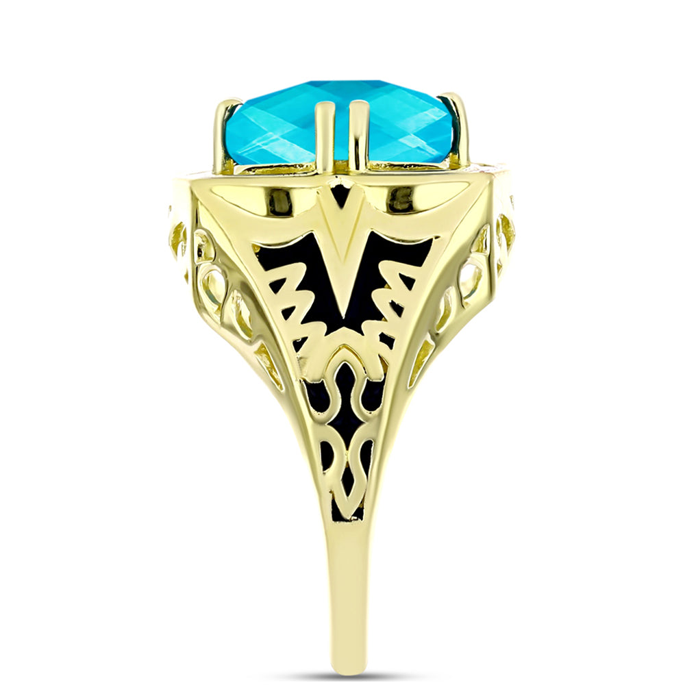 Anillo de Plata Bañada en Oro con Jade Azul 4 