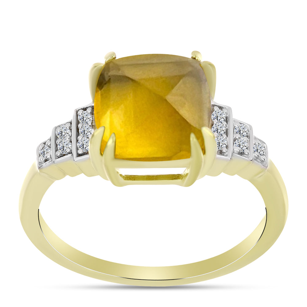 Anillo de Plata Bañada en Oro con Cuarzo Coñac y Topacio Blanco