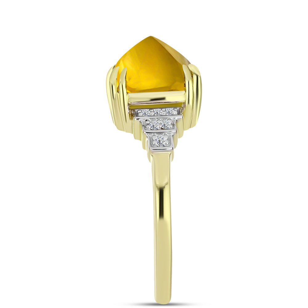 Anillo de Plata Bañada en Oro con Cuarzo Coñac y Topacio Blanco 4 