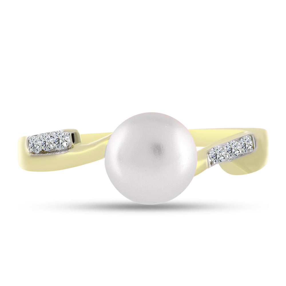 Anillo de Plata Bañada en Oro con Perla de Agua Dulce y Topacio Blanco 1 