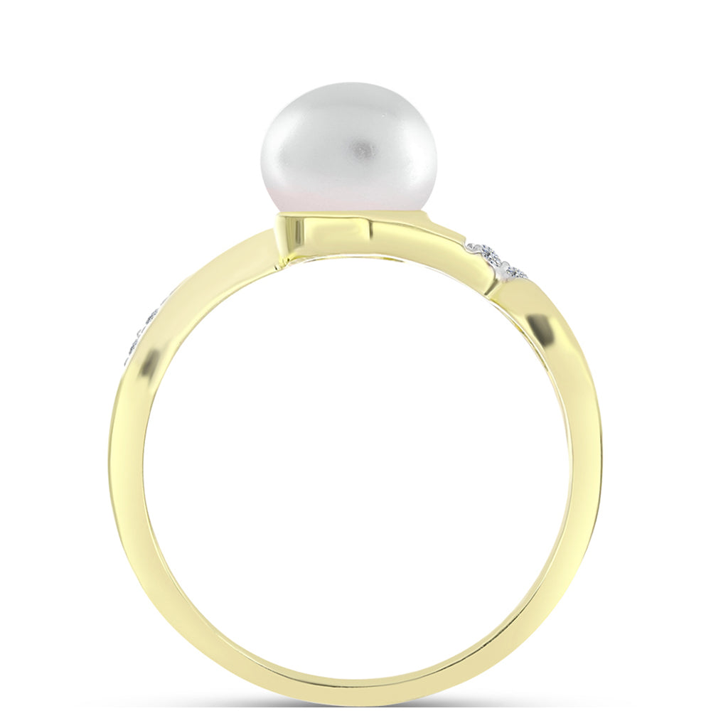 Anillo de Plata Bañada en Oro con Perla de Agua Dulce y Topacio Blanco 2 