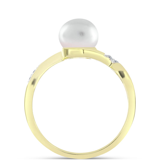 Anillo de Plata Bañada en Oro con Perla de Agua Dulce y Topacio Blanco