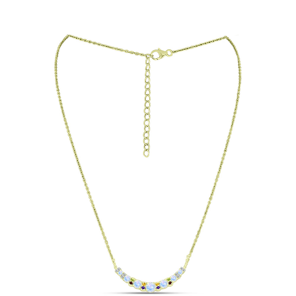 Collar de Plata Bañada en Oro con Piedra Lunar Arco Iris y Citrino de los Montes Urales