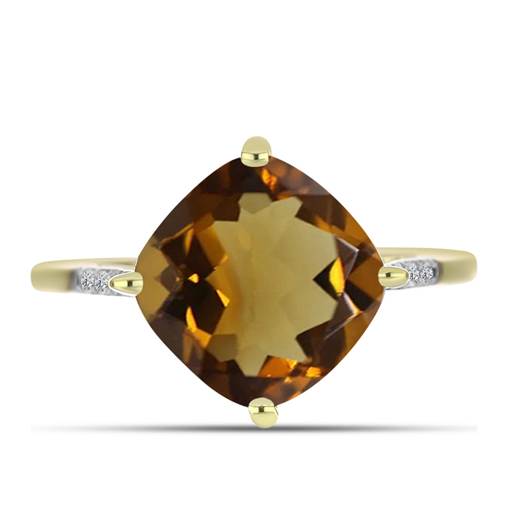 Anillo de Plata Bañada en Oro con Cuarzo Coñac y Topacio Blanco 1 