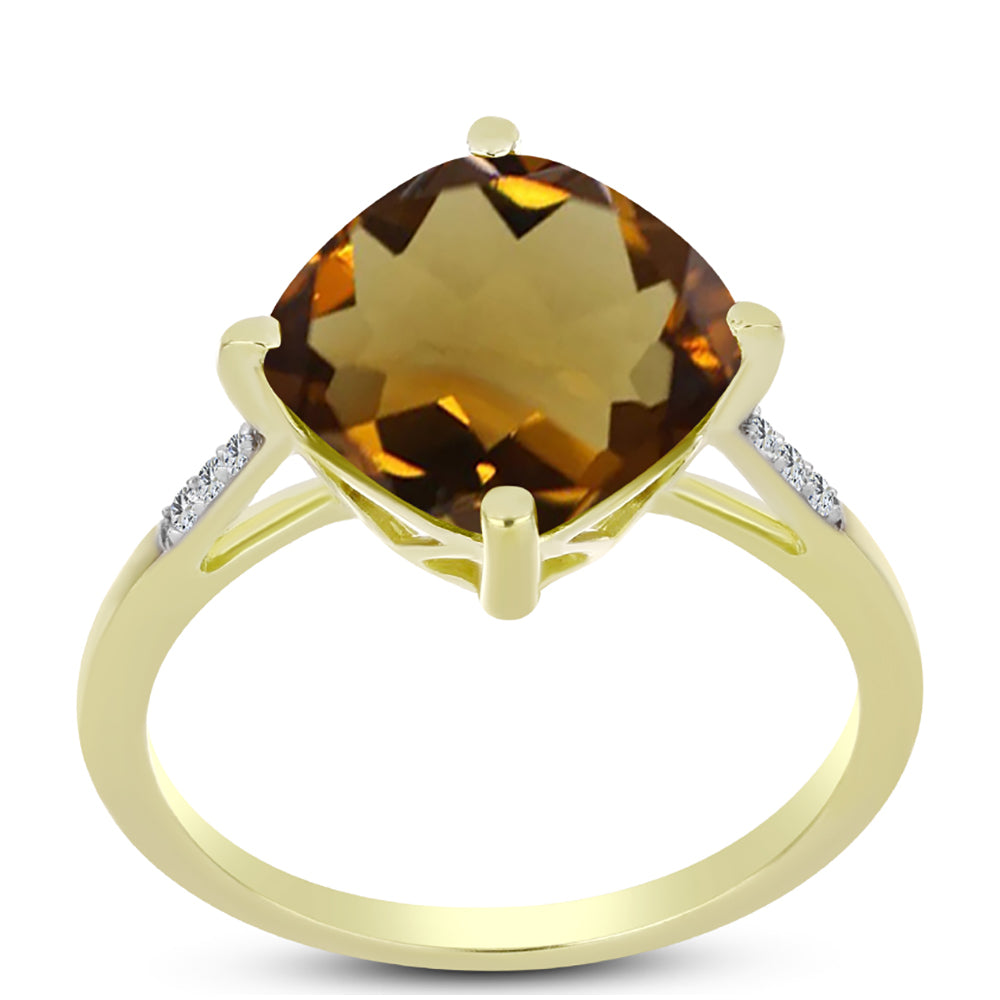 Anillo de Plata Bañada en Oro con Cuarzo Coñac y Topacio Blanco 3 