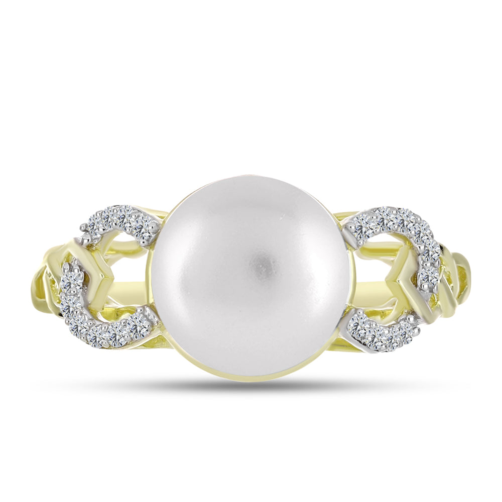 Anillo de Plata Bañada en Oro con Perla de Agua Dulce y Topacio Blanco 1 