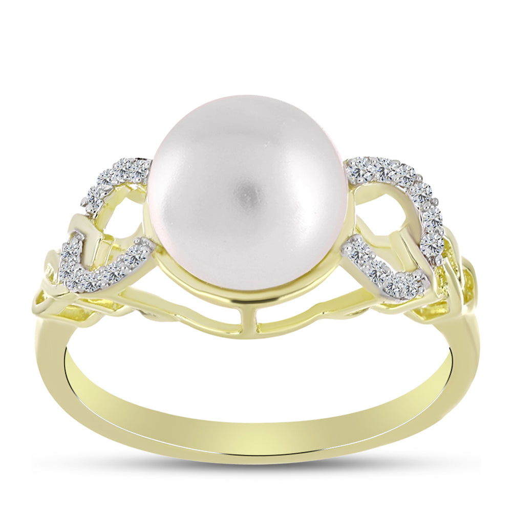 Anillo de Plata Bañada en Oro con Perla de Agua Dulce y Topacio Blanco 3 