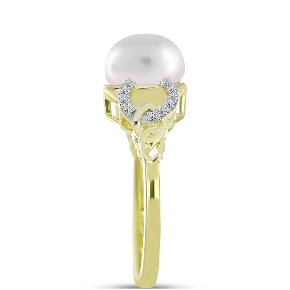 Anillo de Plata Bañada en Oro con Perla de Agua Dulce y Topacio Blanco 4 