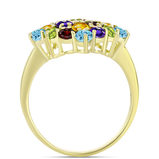 Anillo de Plata Bañada en Oro con Amatista de Marruecos y Citrino de los Montes Urales