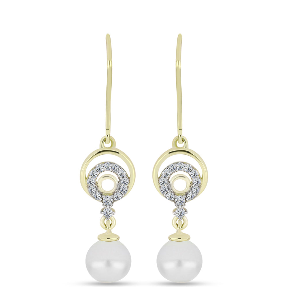 Pendientes de Plata Bañada en Oro con Perla de Agua Dulce y Topacio Blanco 1 