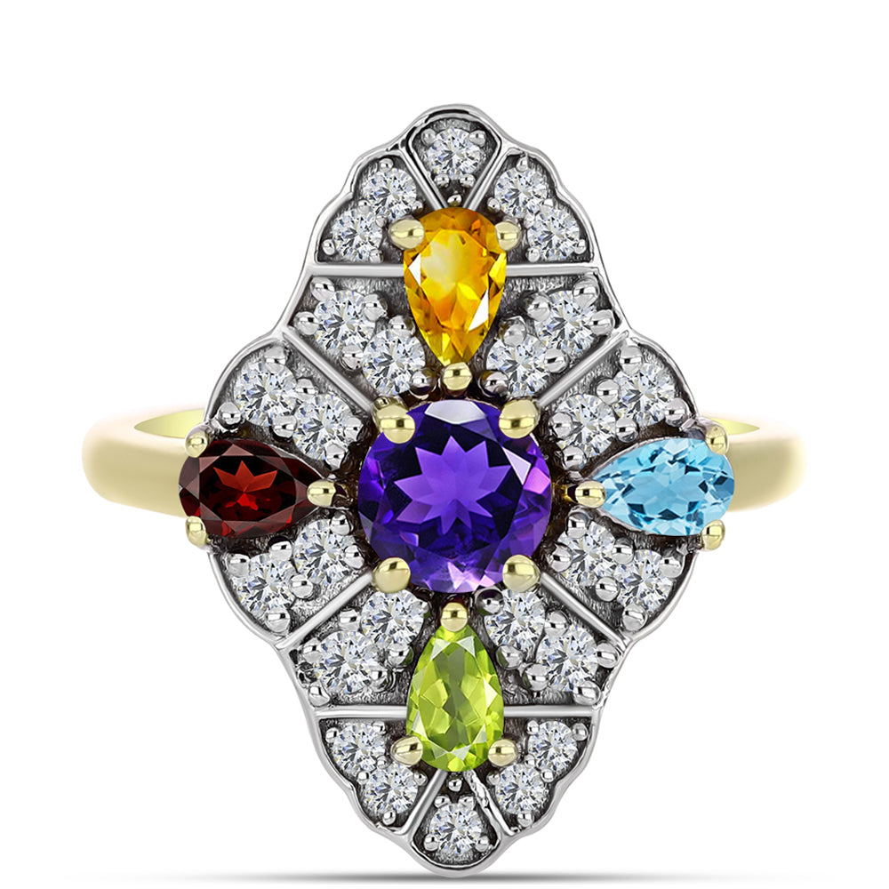 Anillo de Plata Bañada en Oro con Amatista de Marruecos y Citrino de los Montes Urales 1 