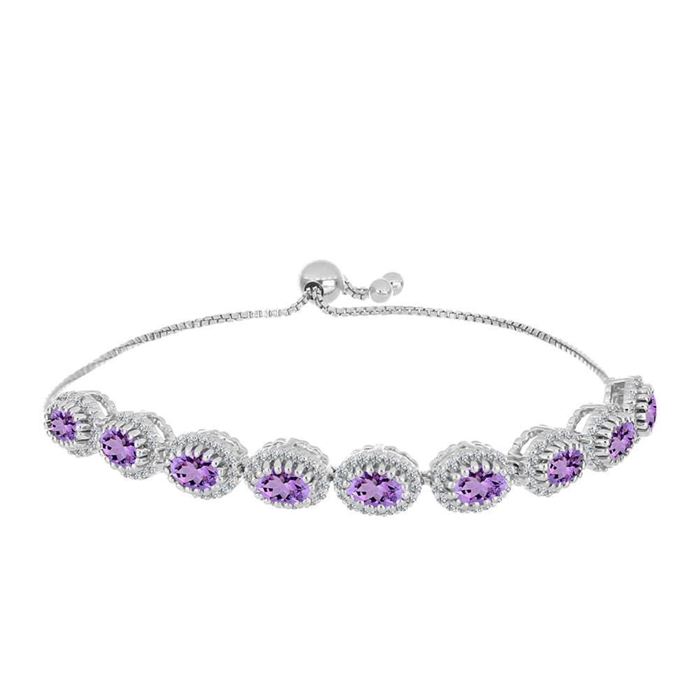 Pulsera de Plata con Amatista Rosa de Francia y Topacio Blanco 1 