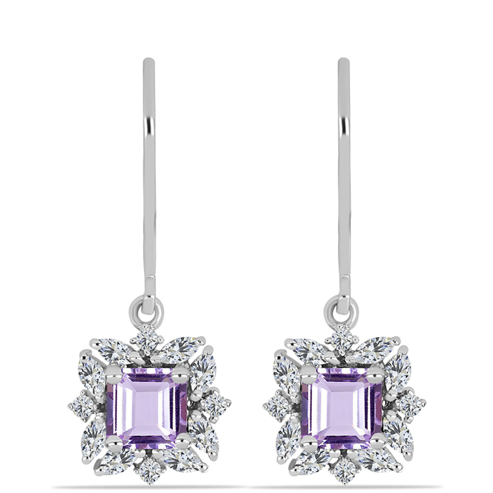 Pendientes de Plata con Amatista Rosa de Francia y Zircón Blanco 1 