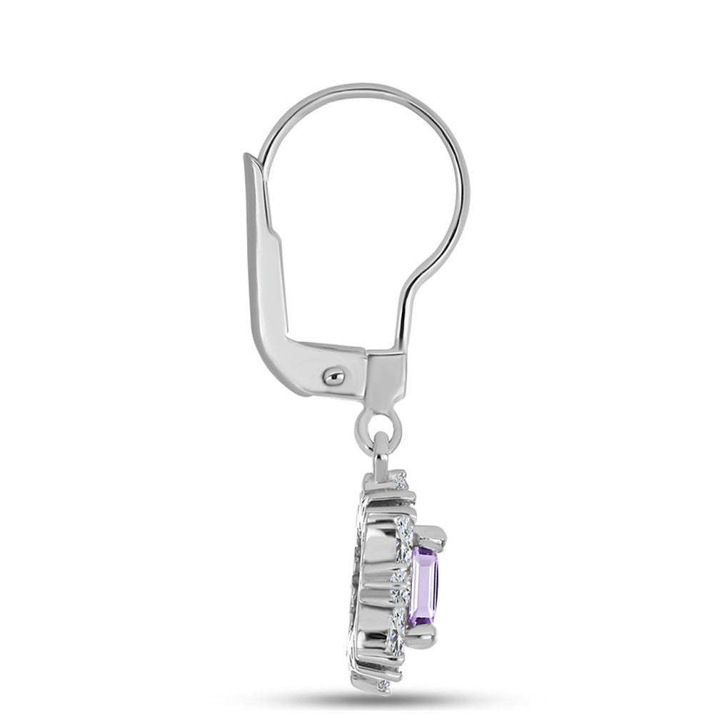 Pendientes de Plata con Amatista Rosa de Francia y Zircón Blanco 2 