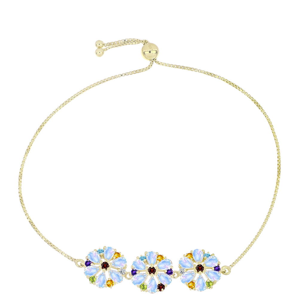Pulsera de Plata Bañada en Oro con Piedra Lunar Arco Iris y Amatista de Marruecos 1 