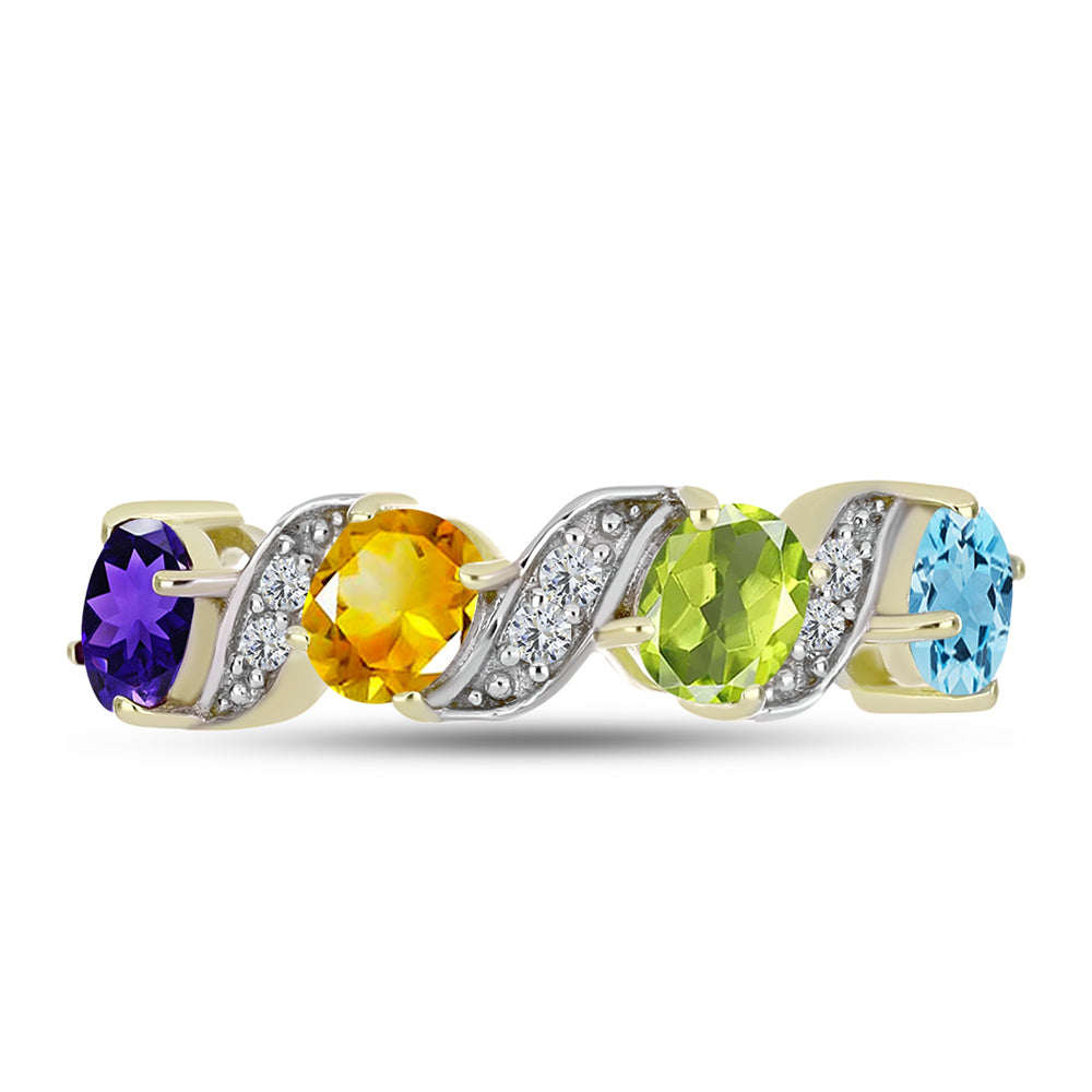 Anillo de Plata Bañada en Oro con Amatista de Marruecos y Citrino de los Montes Urales 1 
