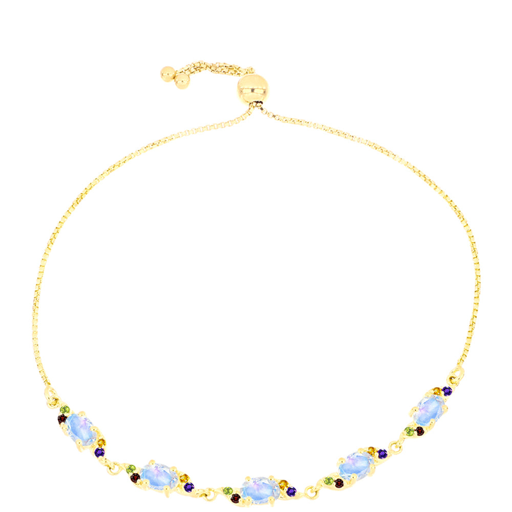 Pulsera de Plata Bañada en Oro con Piedra Lunar Arco Iris y Amatista de Marruecos 1 