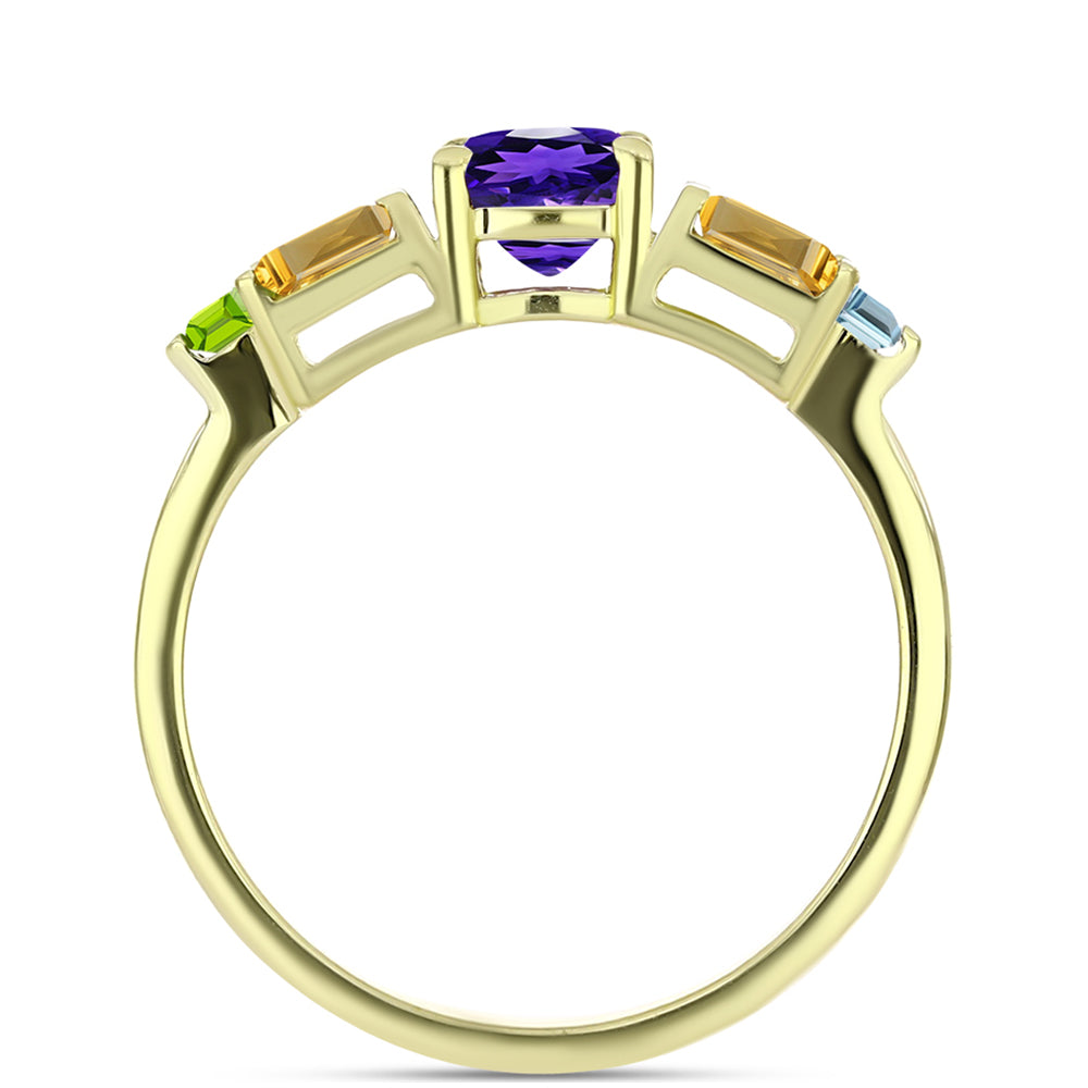 Anillo de Plata Bañada en Oro con Amatista de Marruecos y Citrino de los Montes Urales