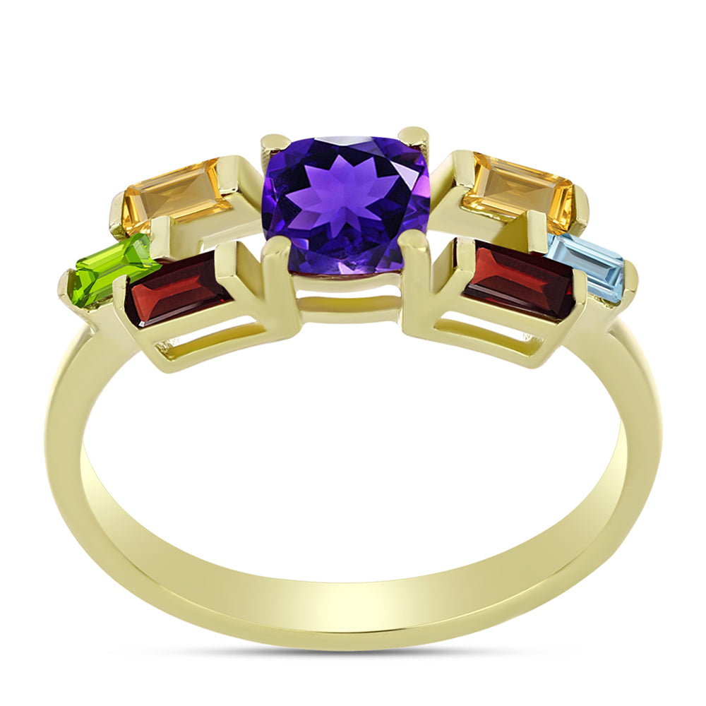Anillo de Plata Bañada en Oro con Amatista de Marruecos y Citrino de los Montes Urales