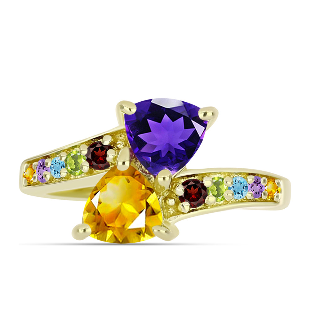 Anillo de Plata Bañada en Oro con Amatista de Marruecos y Citrino de los Montes Urales 1 