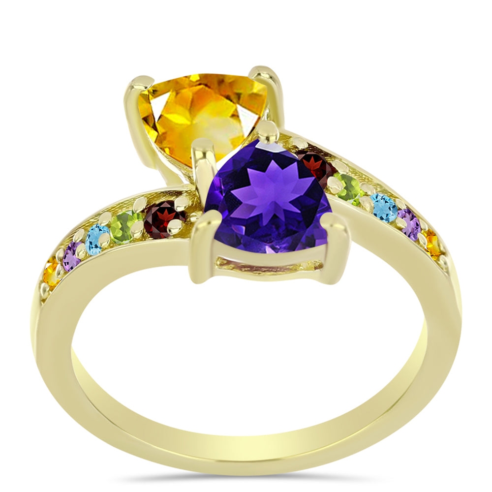 Anillo de Plata Bañada en Oro con Amatista de Marruecos y Citrino de los Montes Urales 3 