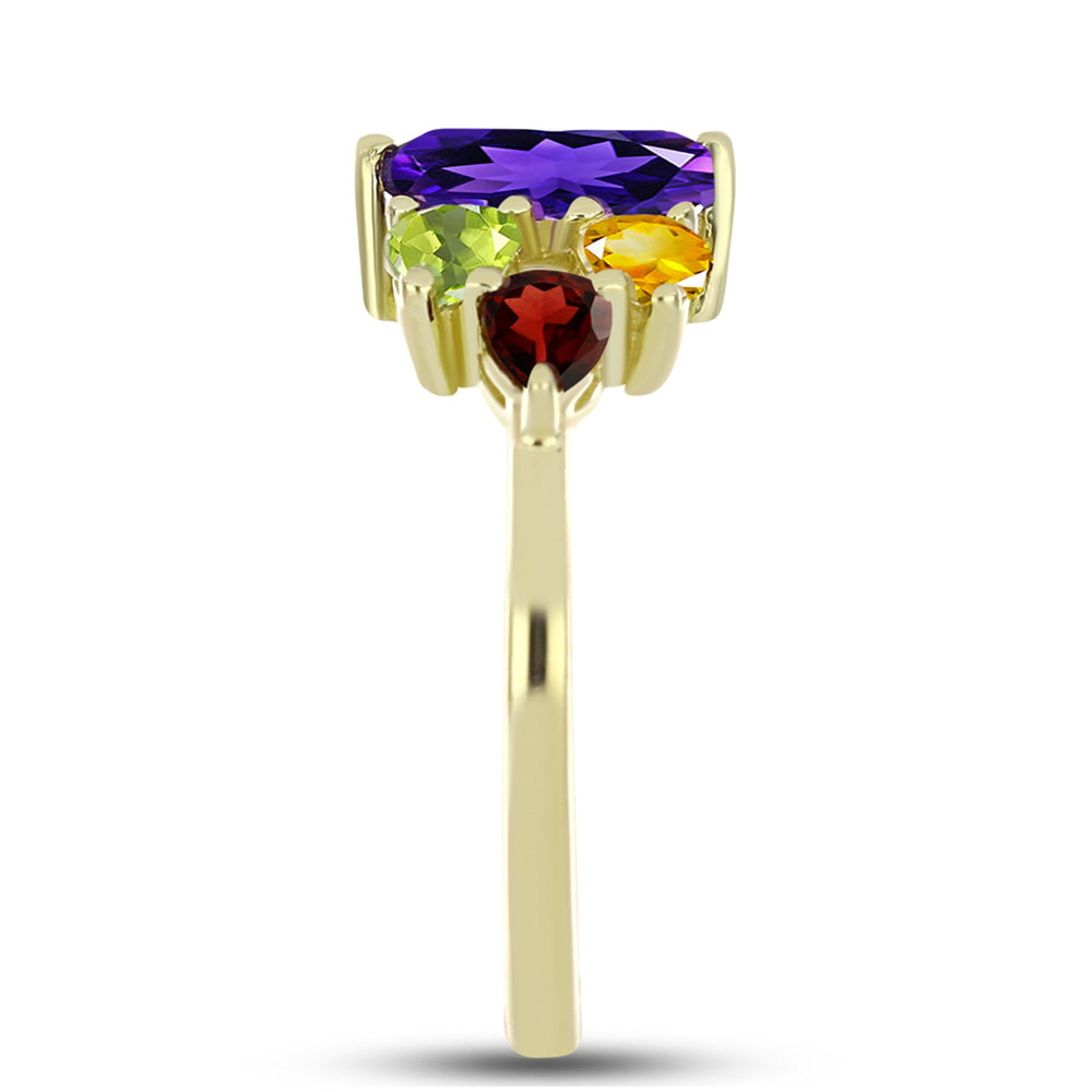 Anillo de Plata Bañada en Oro con Amatista de Marruecos y Citrino de los Montes Urales
