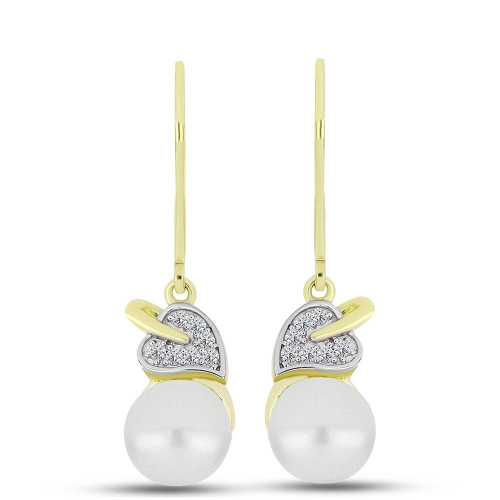 Pendientes de Plata Bañada en Oro con Perla de Agua Dulce y Topacio Blanco
