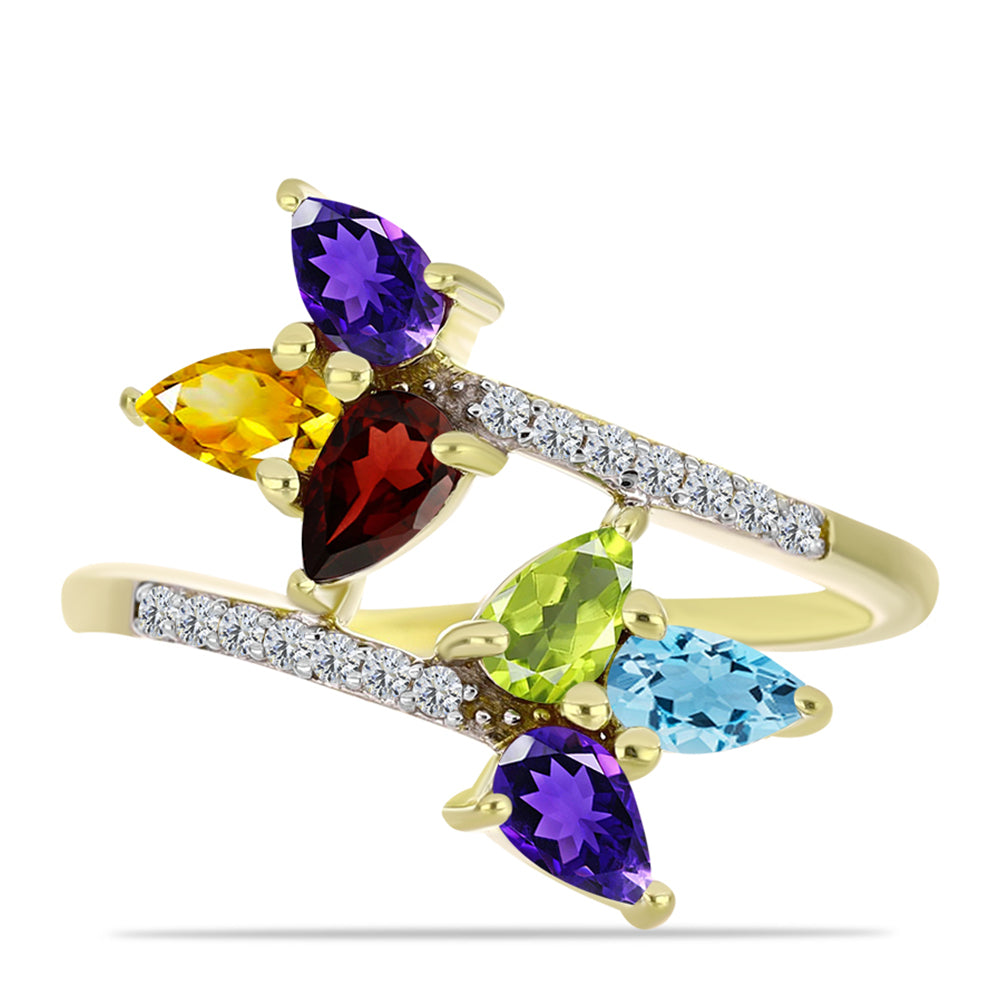 Anillo de Plata Bañada en Oro con Amatista de Marruecos y Citrino de los Montes Urales