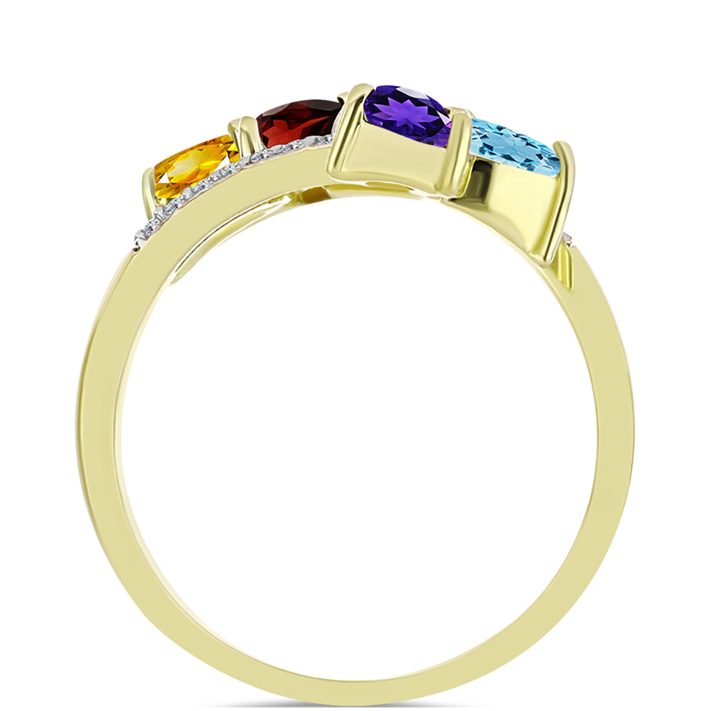 Anillo de Plata Bañada en Oro con Amatista de Marruecos y Citrino de los Montes Urales