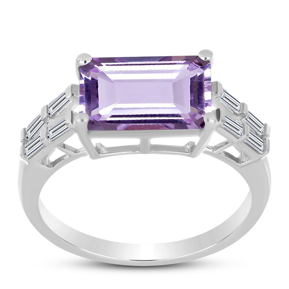 Anillo de Plata con Amatista Rosa de Francia y Zircón Blanco