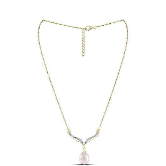 Collar de Plata Bañada en Oro con Perla de Agua Dulce y Topacio Blanco
