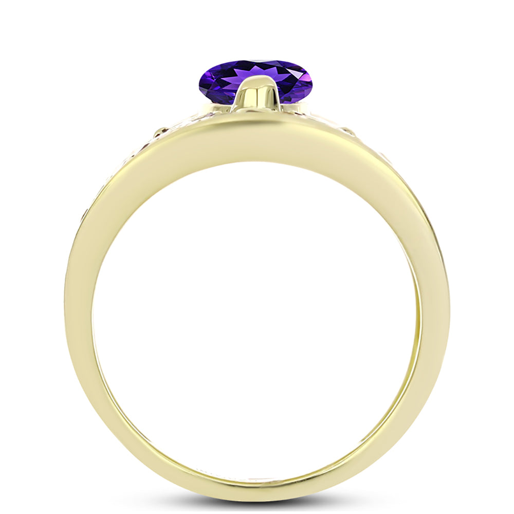 Anillo de Plata Bañada en Oro con Amatista de Marruecos y Citrino de los Montes Urales