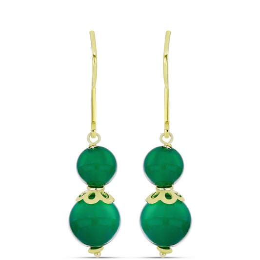 Pendientes de Plata Bañada en Oro con Ágata Verde
