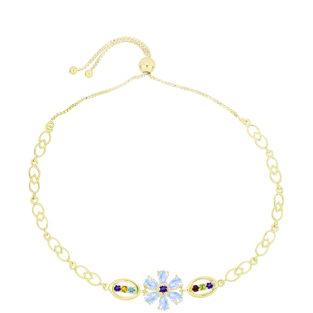 Pulsera de Plata Bañada en Oro con Piedra Lunar Arco Iris y Amatista de Marruecos 1 