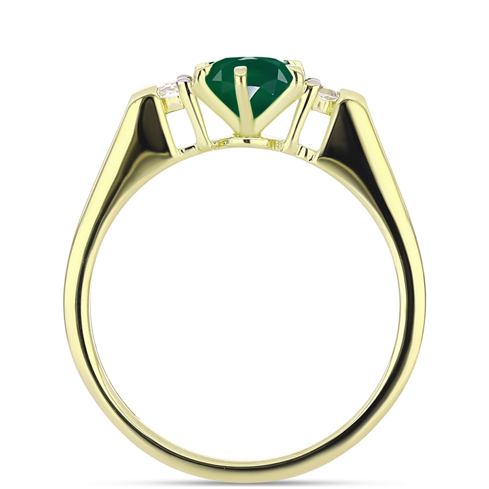 Anillo de Plata Bañada en Oro con Ágata Verde y Topacio Blanco 2 