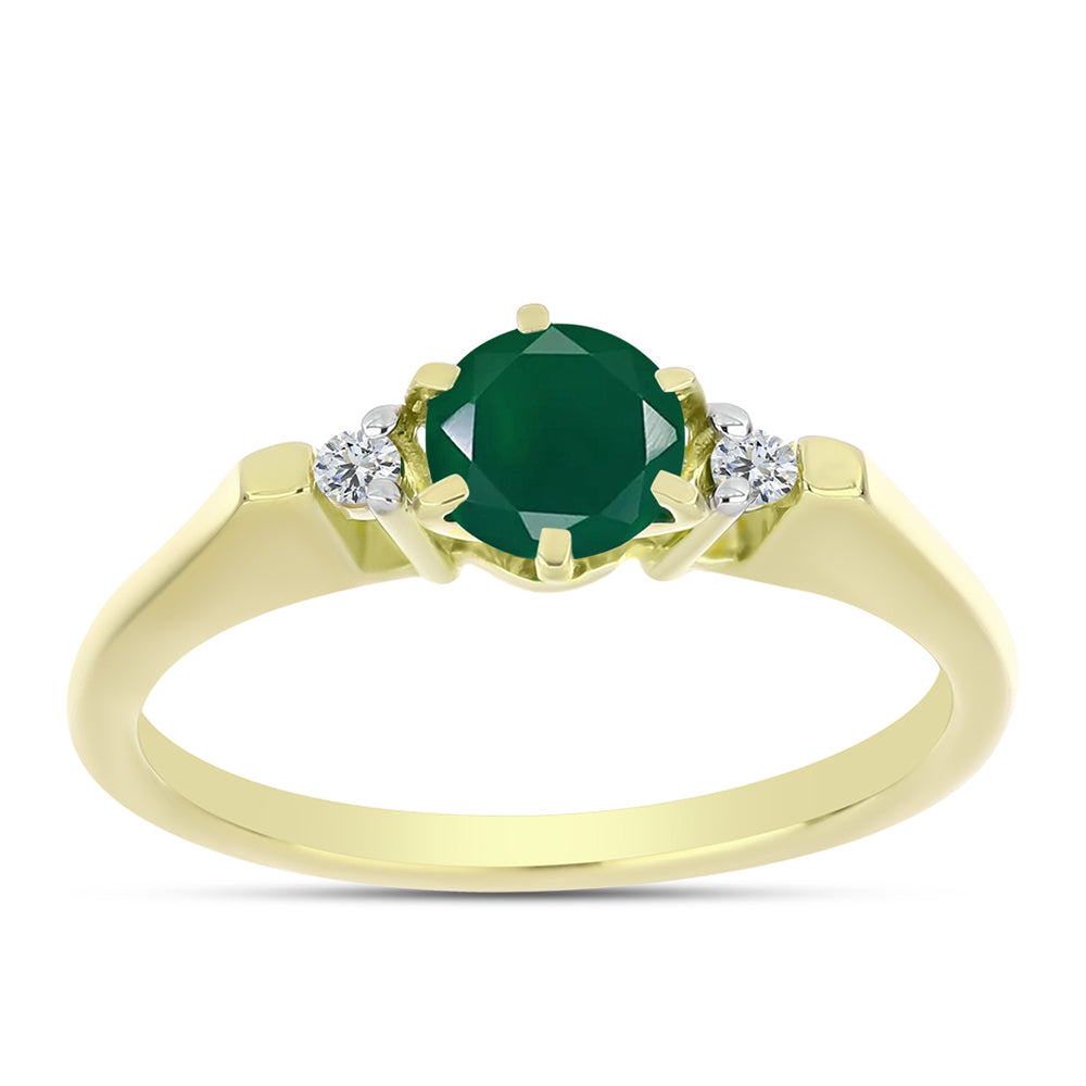 Anillo de Plata Bañada en Oro con Ágata Verde y Topacio Blanco