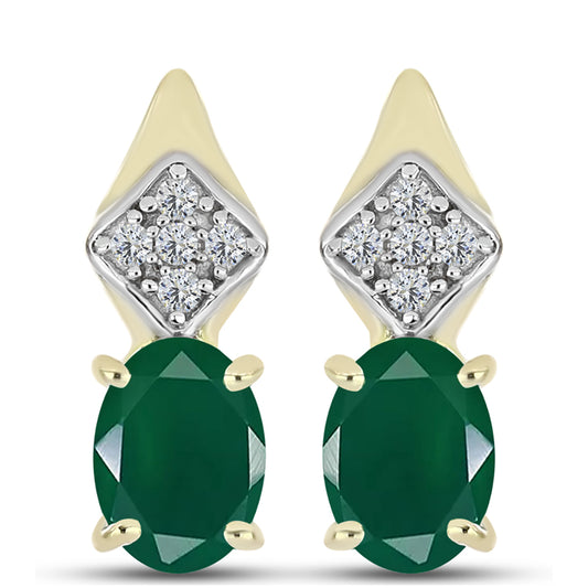 Pendientes de Plata Bañada en Oro con Ágata Verde y Topacio Blanco