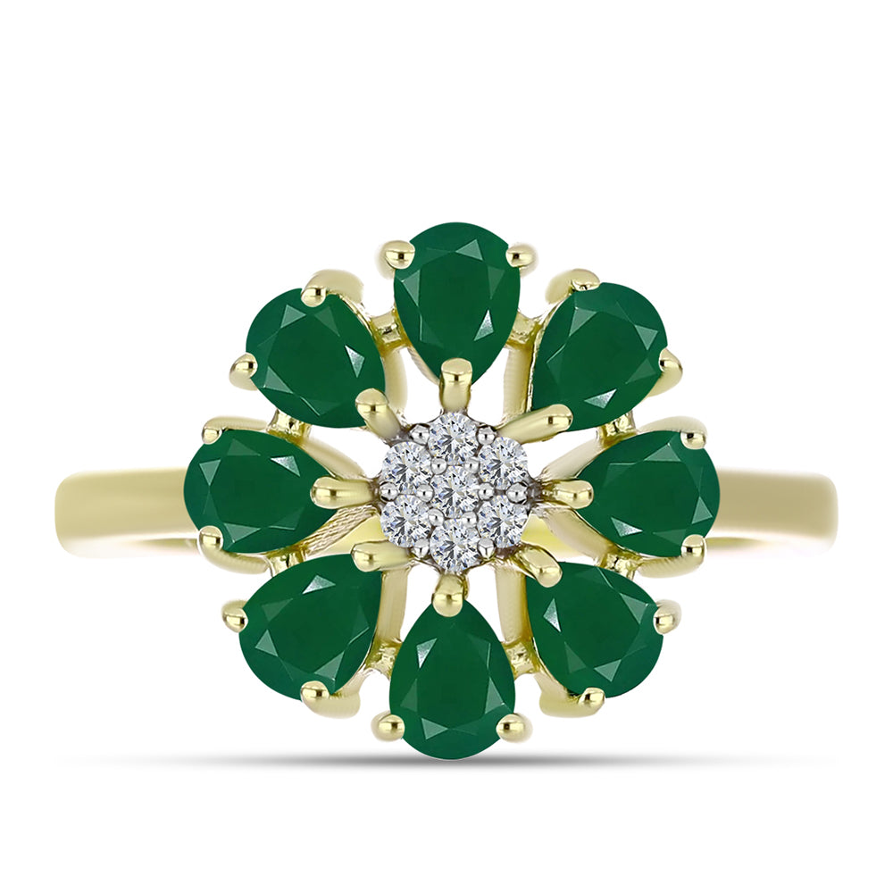 Anillo de Plata Bañada en Oro con Ágata Verde y Topacio Blanco 1 