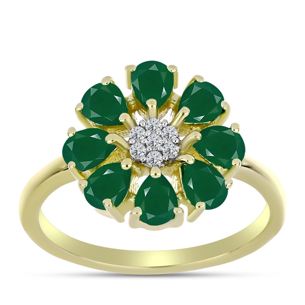 Anillo de Plata Bañada en Oro con Ágata Verde y Topacio Blanco 3 