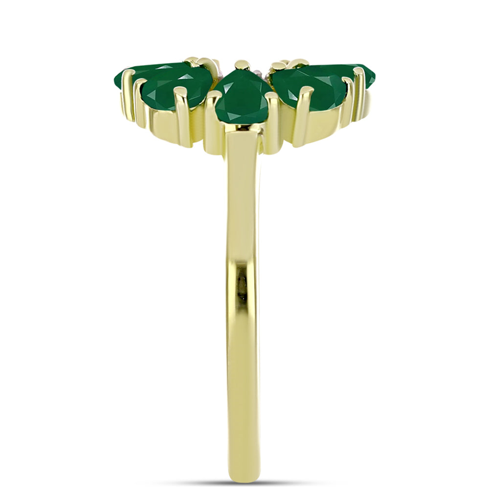 Anillo de Plata Bañada en Oro con Ágata Verde y Topacio Blanco