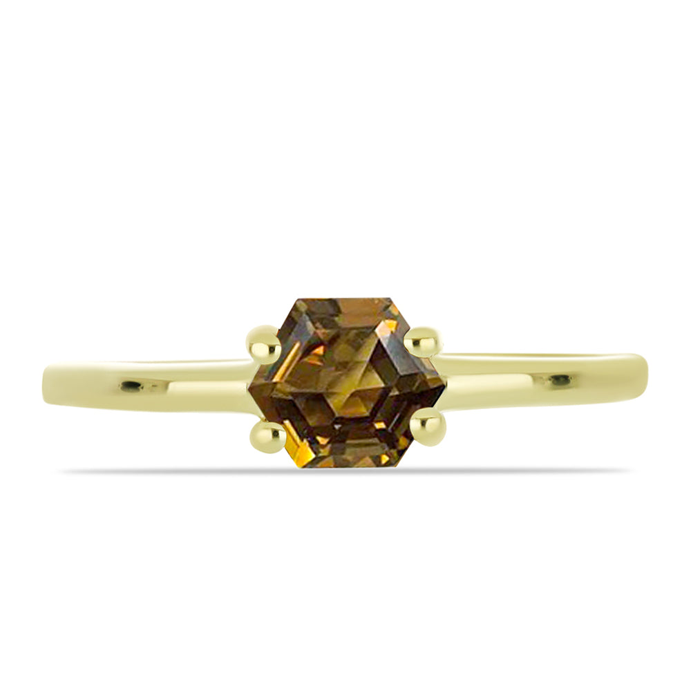 Anillo de Plata Bañada en Oro con Cuarzo Coñac 1 