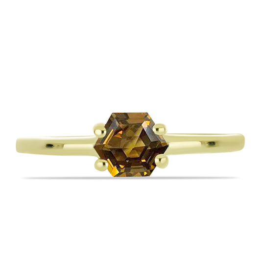 Anillo de Plata Bañada en Oro con Cuarzo Coñac