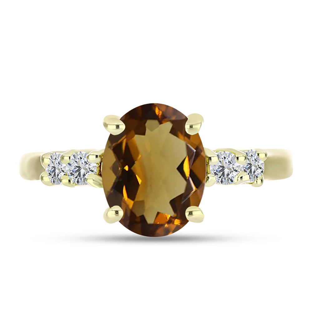 Anillo de Plata Bañada en Oro con Cuarzo Coñac y Topacio Blanco