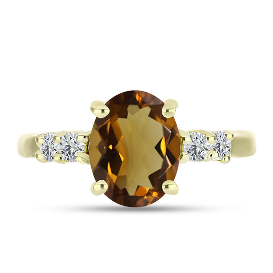 Anillo de Plata Bañada en Oro con Cuarzo Coñac y Topacio Blanco
