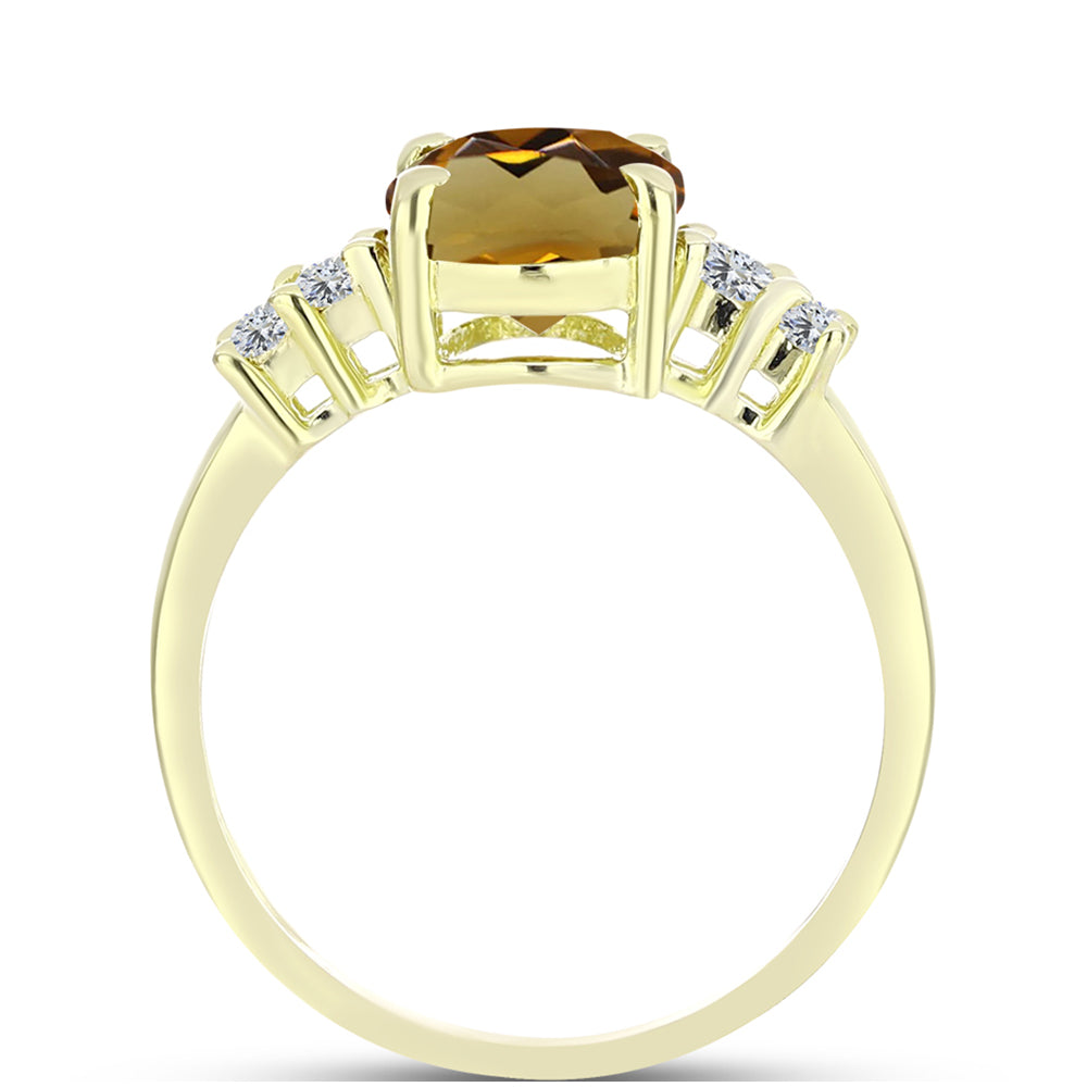 Anillo de Plata Bañada en Oro con Cuarzo Coñac y Topacio Blanco