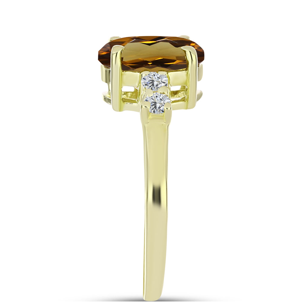 Anillo de Plata Bañada en Oro con Cuarzo Coñac y Topacio Blanco