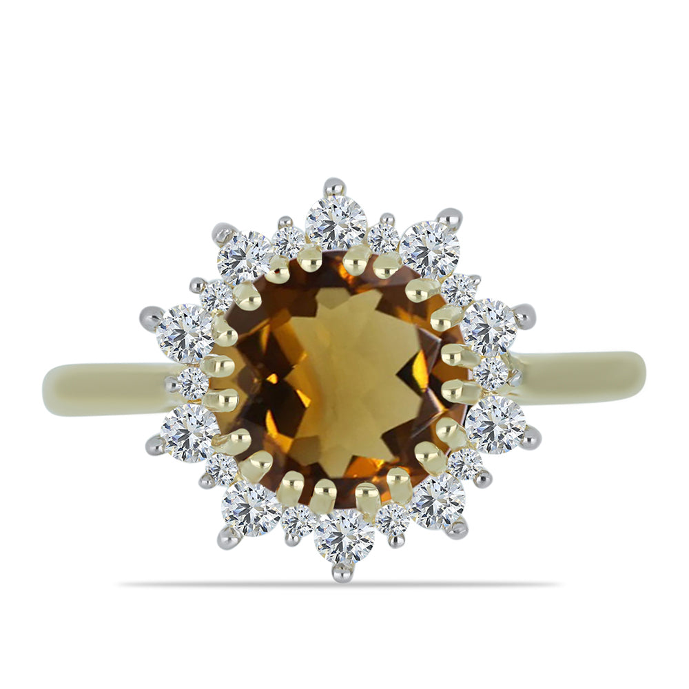 Anillo de Plata Bañada en Oro con Cuarzo Coñac y Topacio Blanco 1 