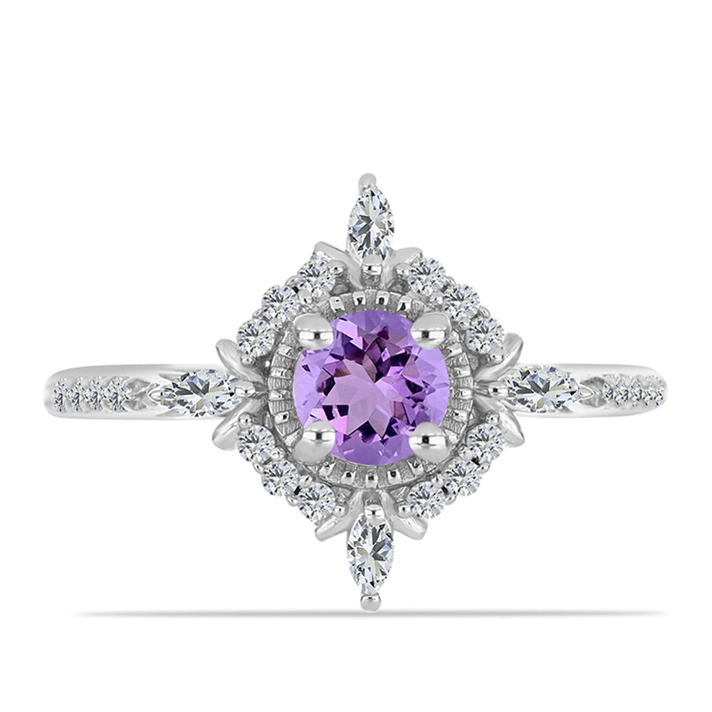 Anillo de Plata con Amatista Rosa de Francia y Zircón Blanco